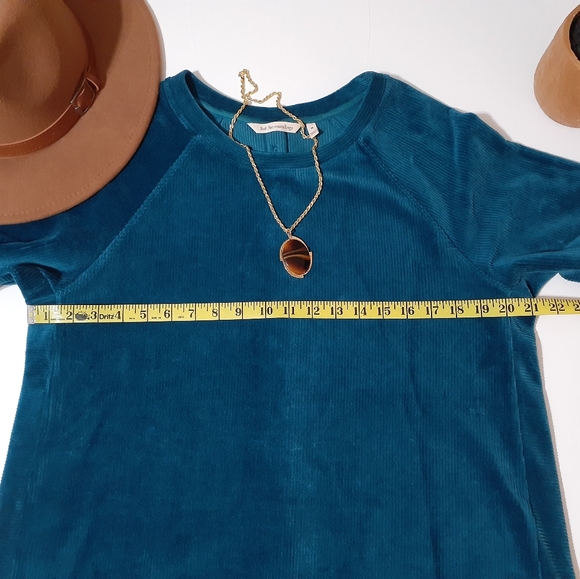 Soft Surroundings Dark Teal Velour Button-Back Sweater - Picture 9 of 11